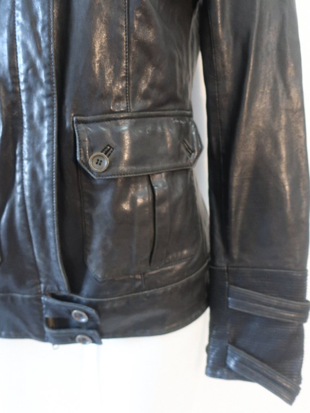 Womens Diane von Furstenberg Black Beau (Item- 9) Leather Military Moto Jacket 6 - Picture 6 of 16
